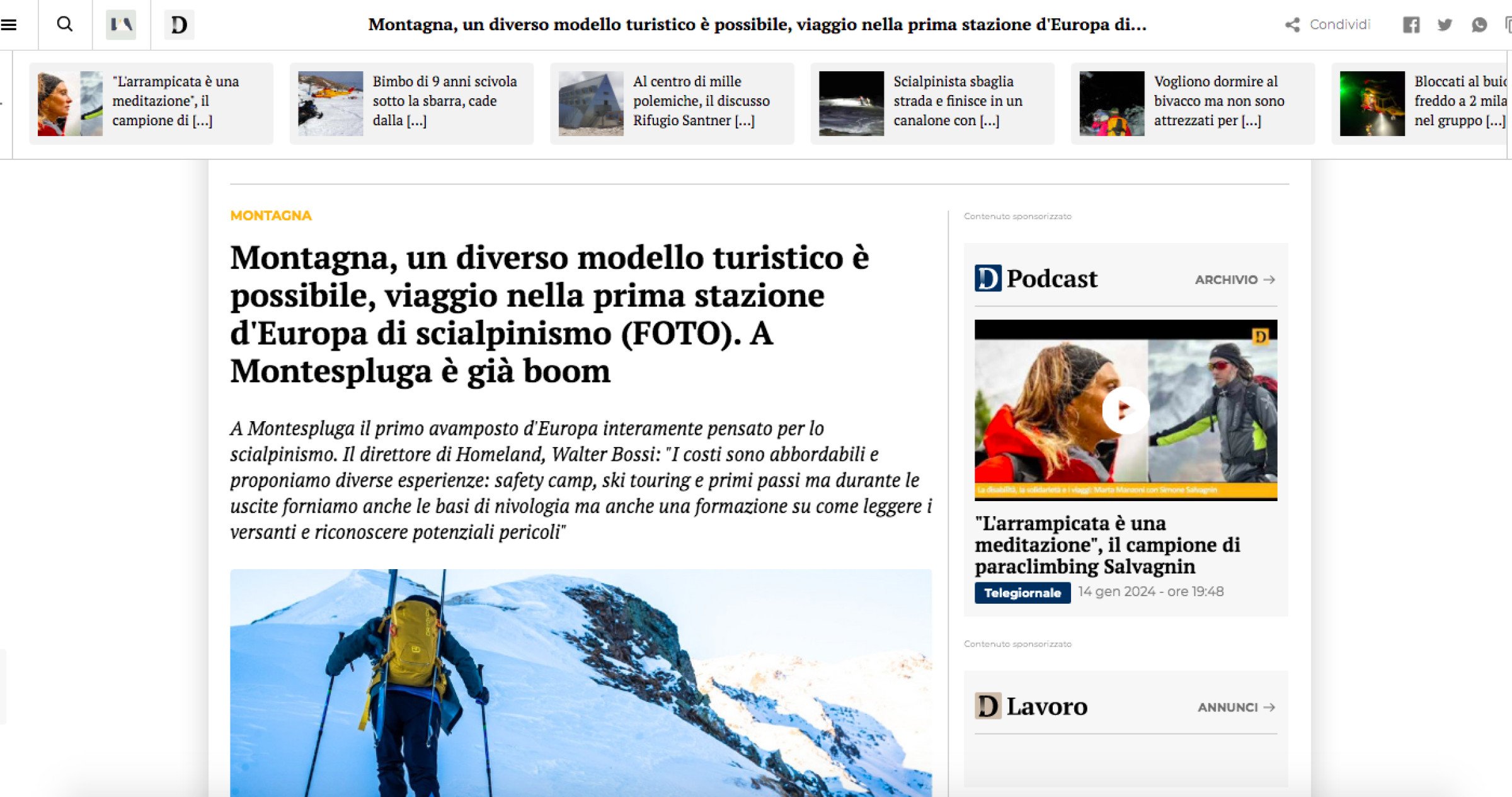 "Il Dolomiti" goes to Val Chiavenna! It's already booming in Montespluga!